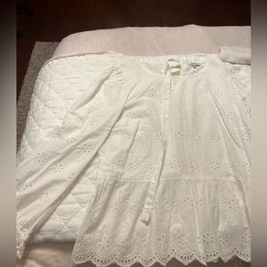 Madewell scalloped long sleeve top with tie in the back